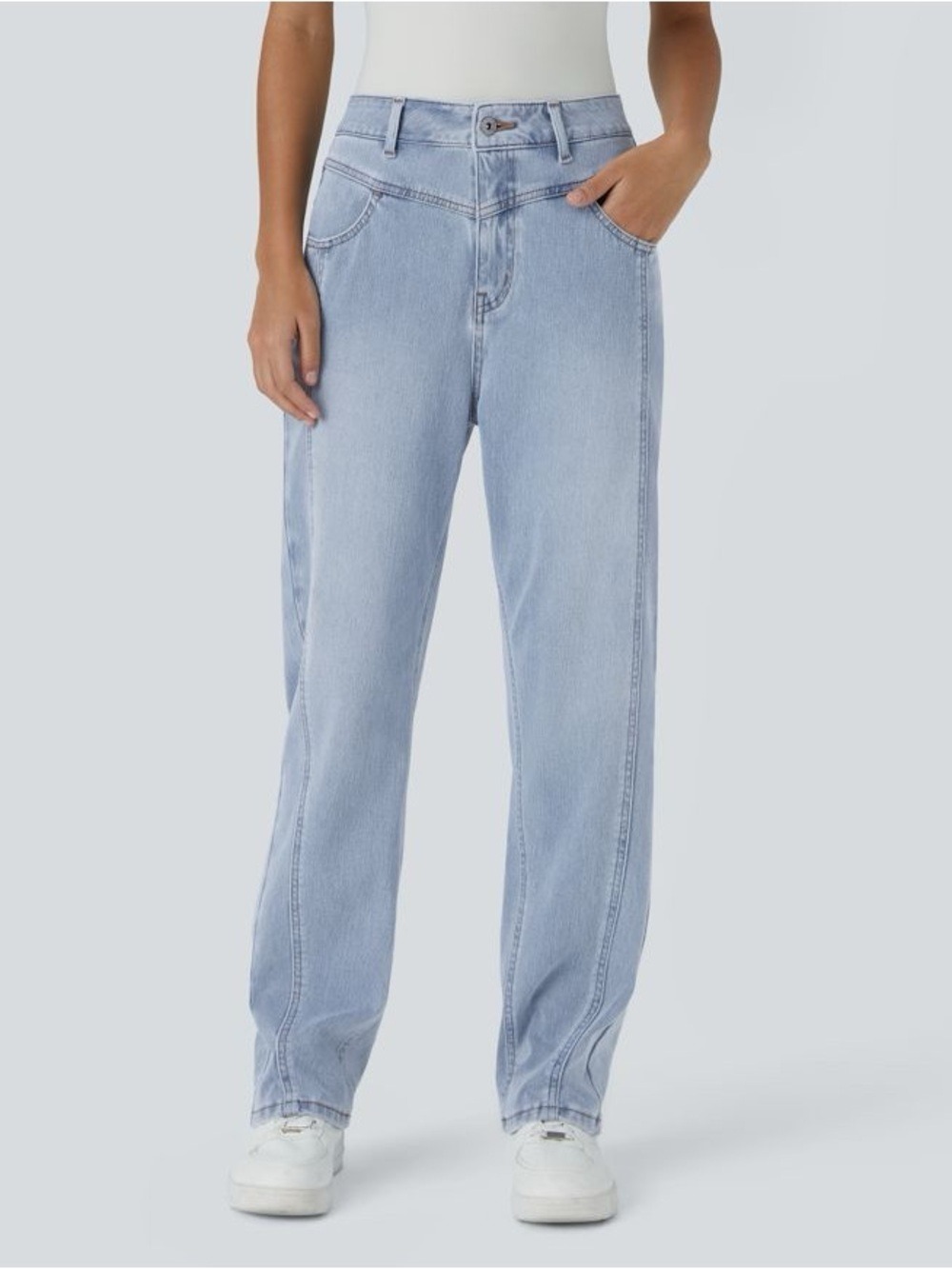 NWT Halara Flex™ High Waisted Zipper Pockets Washed Casual Jeans Size XL
